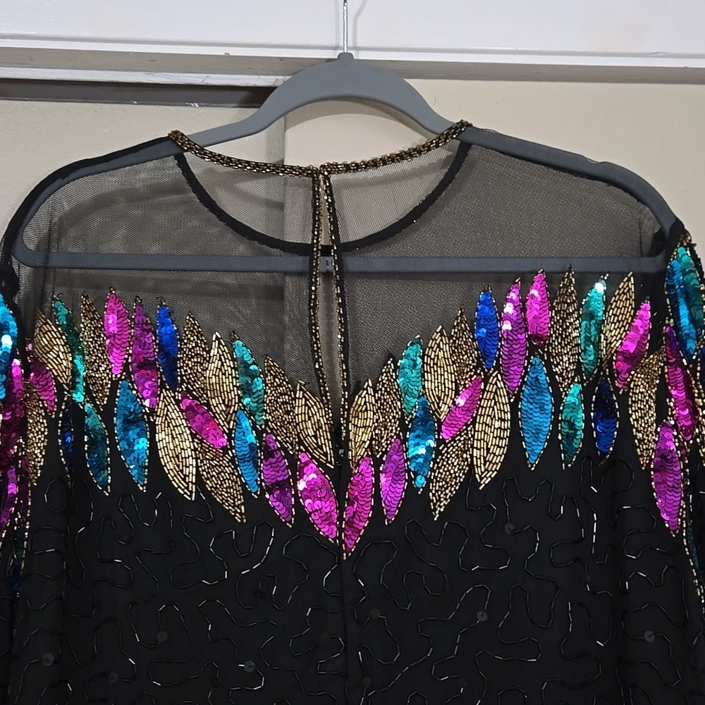 Maison Magique Black Sequin & Beaded Dress with Colorful Accents Size XL - Picture 6 of 7